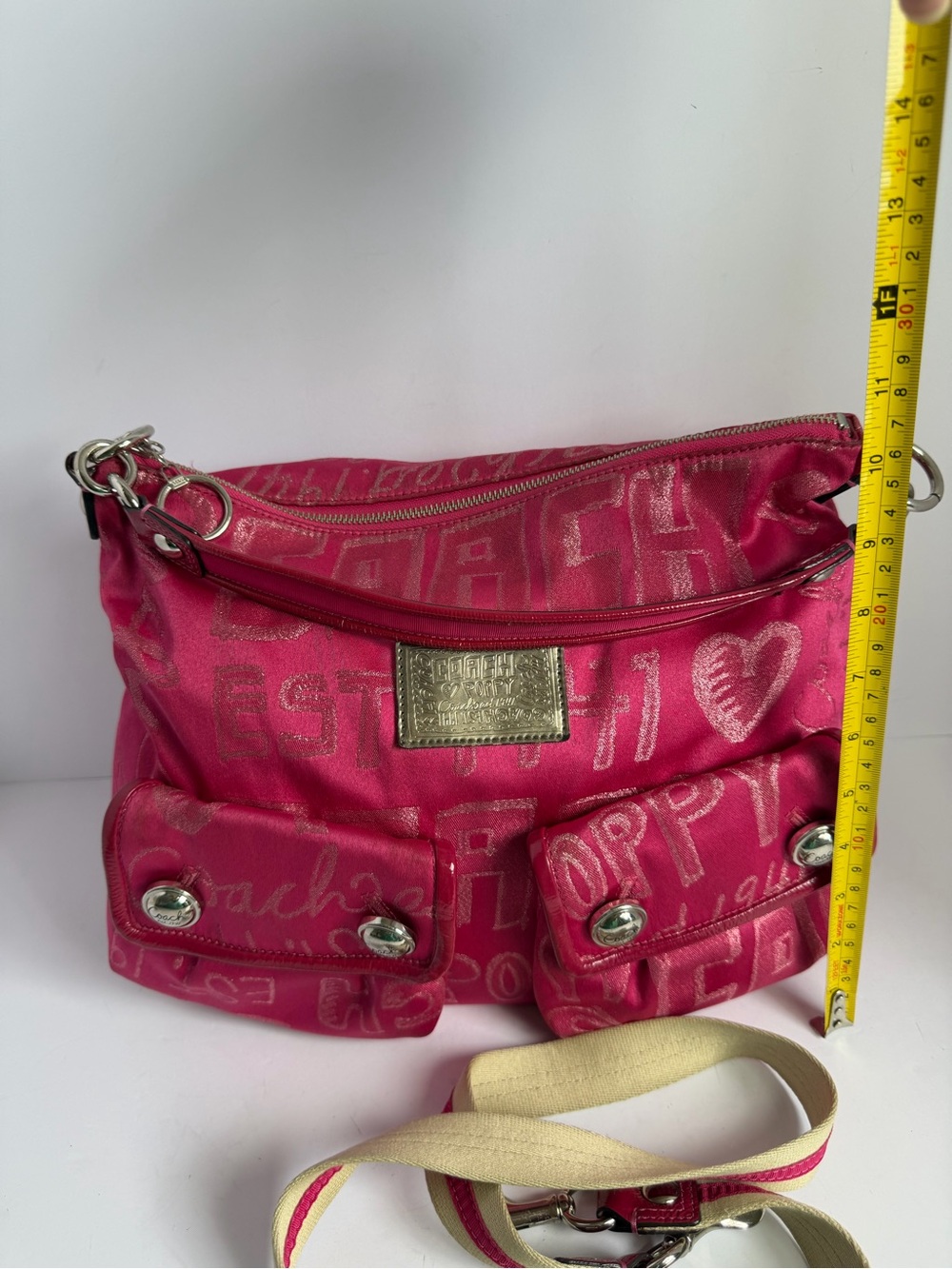 Coach Y2K Poppy Graffiti Story Patch Hot Pink Hobo Bag - Picture 3 of 15